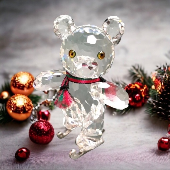 Swarovski Silver Crystal Kris Bear on Ice Skates With Mirror and Storage Box - Picture 1 of 10